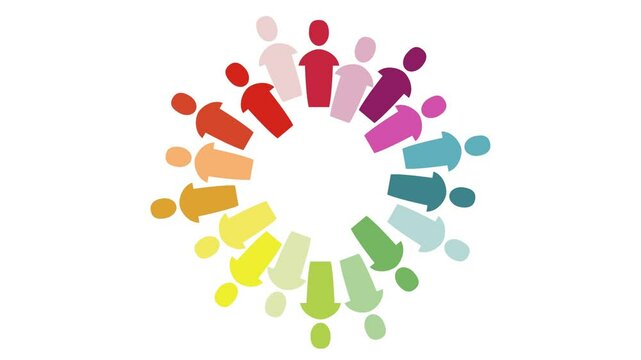 Colorful silhouettes of people are joining hands forming a circle, symbolizing togetherness and collaboration.