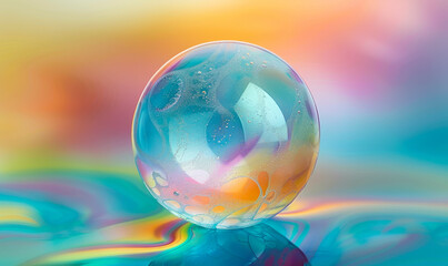 Mesmerizing Iridescent Soap Bubble with Multicolored Background - Vibrant Spectrum Colors, Reflections, and Abstract Patterns