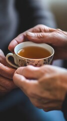 Closeup of Hands Holding a Tea Cup