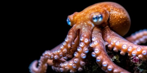 Obraz premium Close Up of Octopus with Blue Eyes on Coral Reef