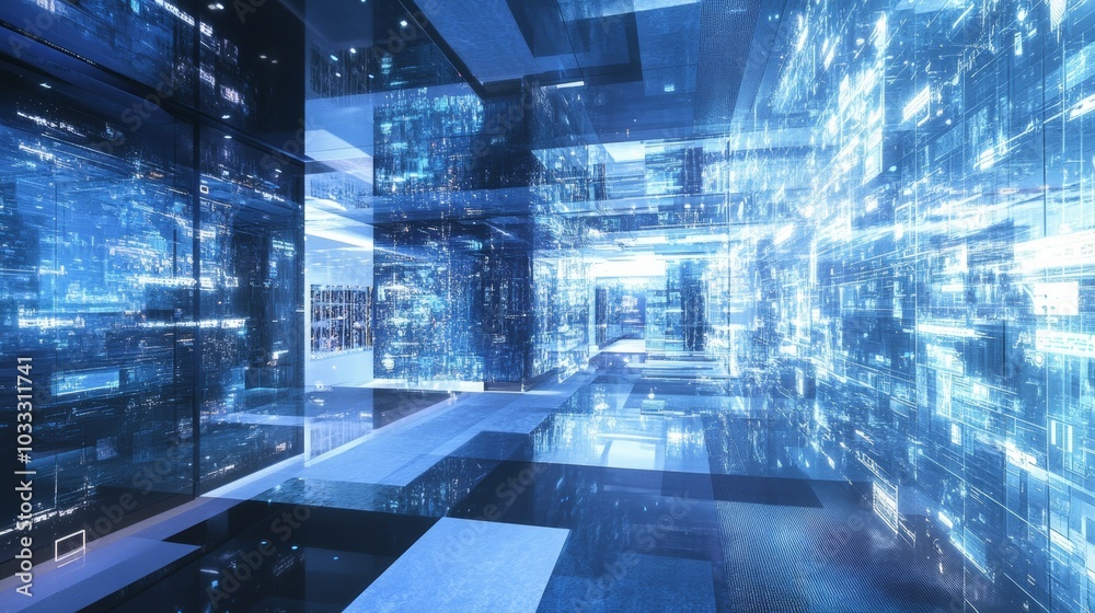 Poster Digital architecture that underpins complex digital ecosystems, focusing on the design and structure of digital environments for seamless user experiences
