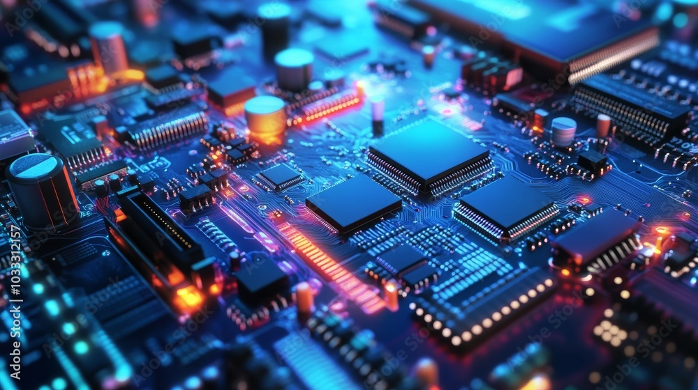 Poster electronic components powering the next generation of gadgets, from advanced processors to cutting-e