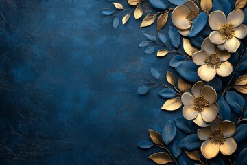 Blue and Gold Floral Arrangement on Dark Blue Background