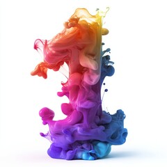 Fototapeta premium 3D number 1 with colored spilled ink texture realistic modern design, soft lighting, white background