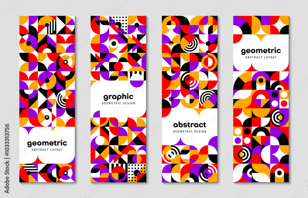 Poster abstract modern geometric banners with minimal shapes and elements. vector vertical backgrounds, car