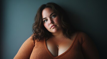 Naklejka premium Overweight woman and mental health, addressing the intersection of body image, self-esteem, and mental well-being