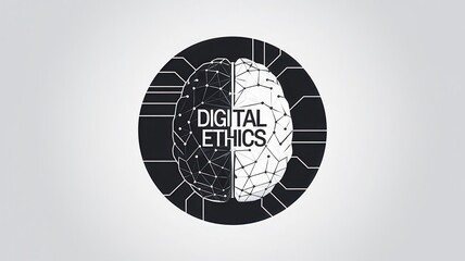 Obraz premium Digital Ethics Concept Represented by Brain and Technology Network Symbols Highlighting the Importance of Ethical Practices in the Digital Age