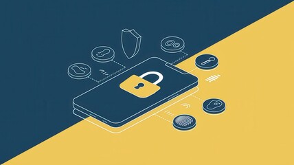 Secure mobile device with digital lock icon on smartphone screen representing online privacy data protection and cybersecurity with digital technology and software applications