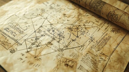 Obraz premium Vintage technical drawing with intricate diagrams and notes