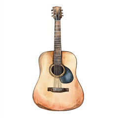 Obraz premium Acoustic guitar watercolor clipart illustration