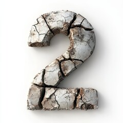3D number 2 with cracked earth realistic modern design, soft lighting, white background 