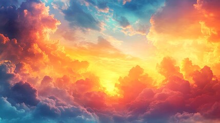 Naklejka premium Vibrant Panoramic Sunset Sky with Ethereal Gradient Colors