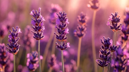 Obraz premium close-up of lavender with delicate blurred background of lavender field