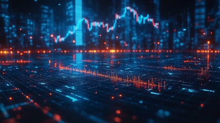 Fototapeta premium Futuristic Stock Market Graph Illustration with Financial Data and Glowing Light Effects in Blue