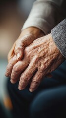 Fototapeta premium Close-up of Elderly Hands Holding Each Other: A Symbol of Love and Support