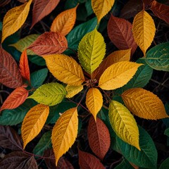 Fototapeta premium Autumn flower leaf wallpaper, forest green background, 