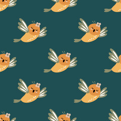 Seamless pattern with birds. Design for fabric, textiles, wallpaper, packaging.	