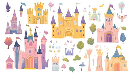 Obraz premium Cartoon Fairytale Castle Clip Art Set