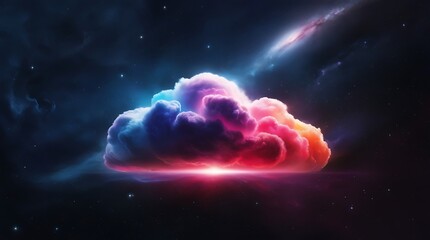 digital artwork featuring a vibrant, multicolored cloud set against a dark, cosmic background,...