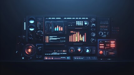 Fototapeta premium Futuristic Sci Fi Interface Control Panel with Neon Lights