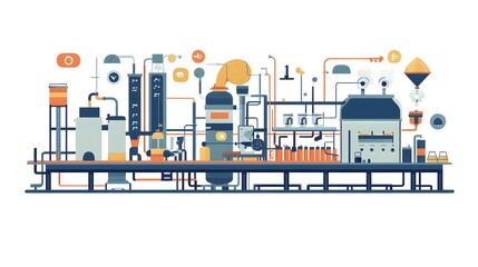 Industrial Production Line with Pipes and Equipment  Factory Illustration