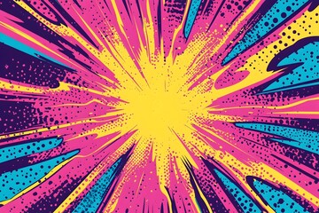 Energetic Comic Book Style Electric Lightning Burst with Bold Retro Colors and Halftone Patterns