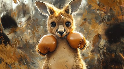 Cute Kangaroo Boxer with Boxing Gloves in Watercolor Style