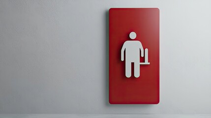 Sign indicating male restroom, modern design, minimalist style, vibrant red background, ideal for public facility guidance.