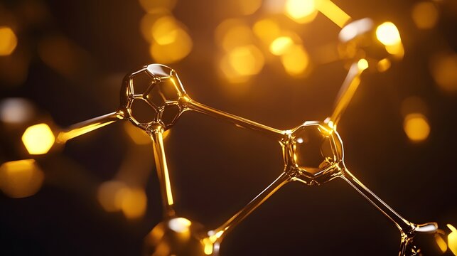 Abstract Gold Molecule Structure with Bokeh Lights