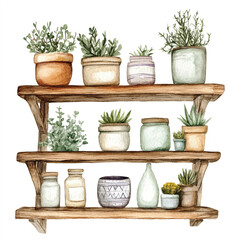 Fototapeta premium Shelves watercolor clipart illustration 