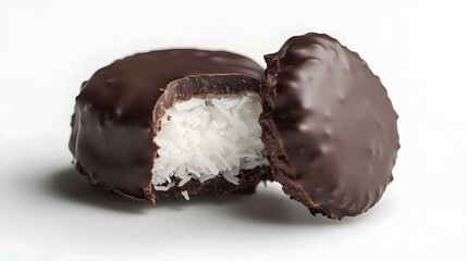 Coconut Patty Covered in Chocolate on a White Background. 