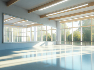 Fototapeta premium Rhythmic Grace: Contemporary Dance Studio with Cutting-Edge Rehearsal Space