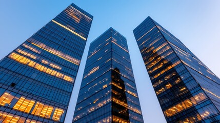 Naklejka premium Modern Skyscrapers in City Skyline Architecture Business Urban Cityscape