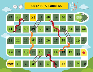 Ladder snakes game,Funny frame for children.Vector illustrations.