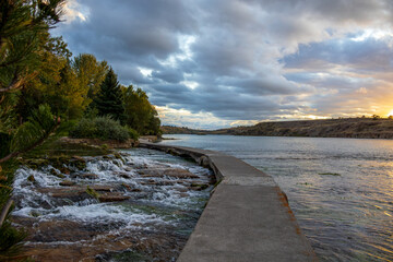 Missouri river at sunset in Great Falls, Montana
