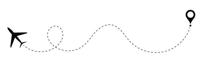 flight path of the aircraft from the point of location along the dotted line, Airplane line path vector travel line. plane travelling from start point to end point with dotted line