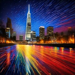 AIで表現された印象派の都市夜景、デジタルとアートの融合が織りなす幻想的なビジュアル