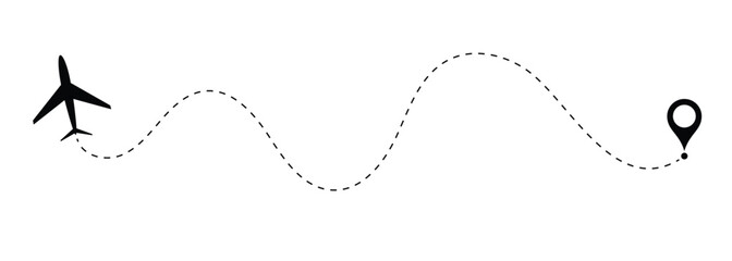 flight path of the aircraft from the point of location along the dotted line, Airplane line path vector travel line. plane travelling from start point to end point with dotted line