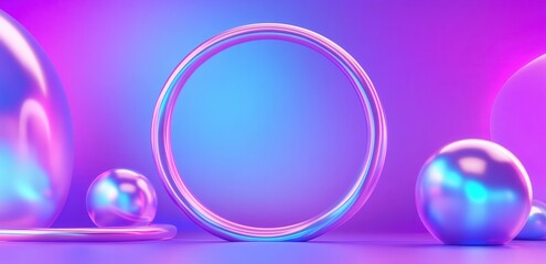 Obraz premium Colorful abstract composition with spheres and a ring on a vibrant gradient background.