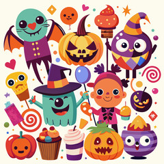 lollipops and halloween decoration in the background. Happy Halloween. Trick or treat.