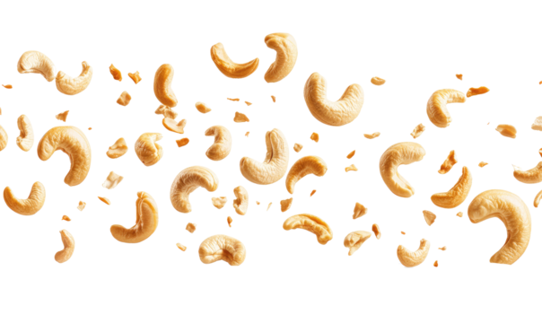 Roasted Delicious cashew nuts on transparent background