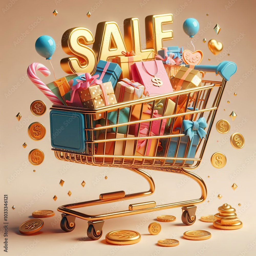 Wall mural sale shopping cart with gifts