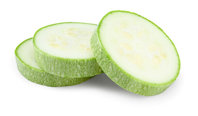 sliced zucchini or marrow isolated on white background. clipping path