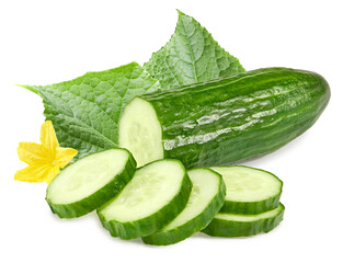 cucumber with slices isolated on white background. clipping path