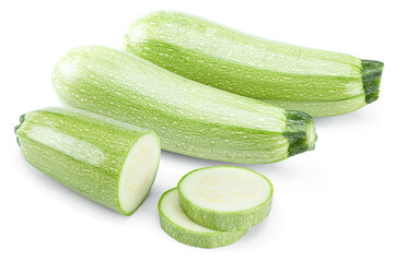 sliced zucchini or marrow isolated on white background. clipping path