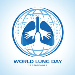 Wolrd lung day - Blue lung with hands sign in circle line globe with dot texture vector design