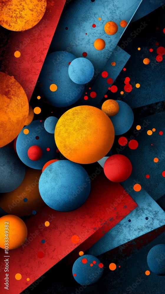 Poster abstract geometric background with colorful spheres and textures
