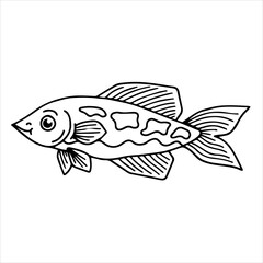 Design Illustration Line Art Cute Fish Character Coloring Page