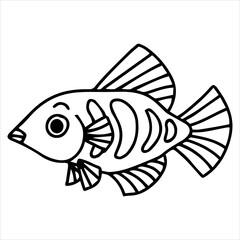 Design Illustration Line Art Cute Fish Character Coloring Page