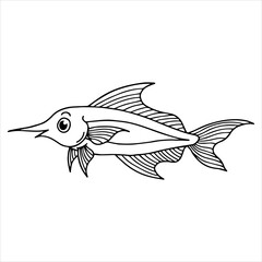Design Illustration Line Art Cute Fish Character Coloring Page